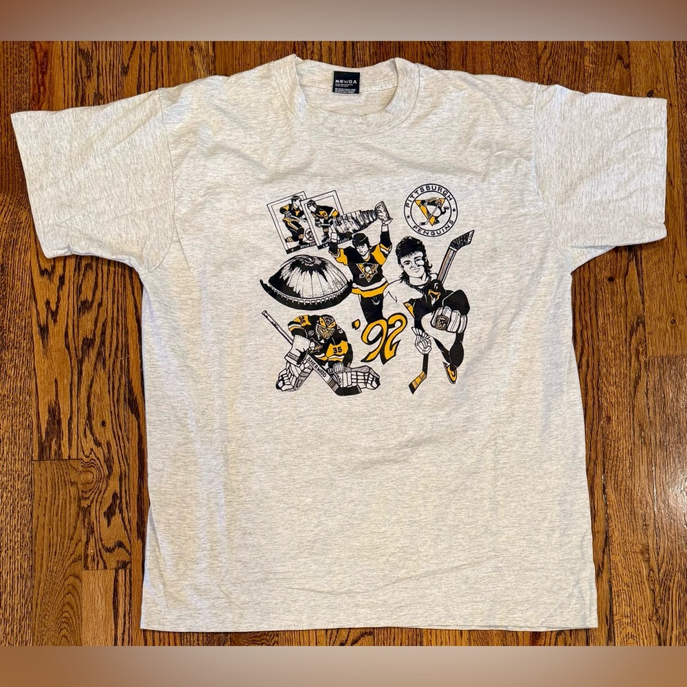 VTG 1992 NHL Pittsburgh Penguins Stanley Cup Lemieux Jagr T-Shirt USA Made XL